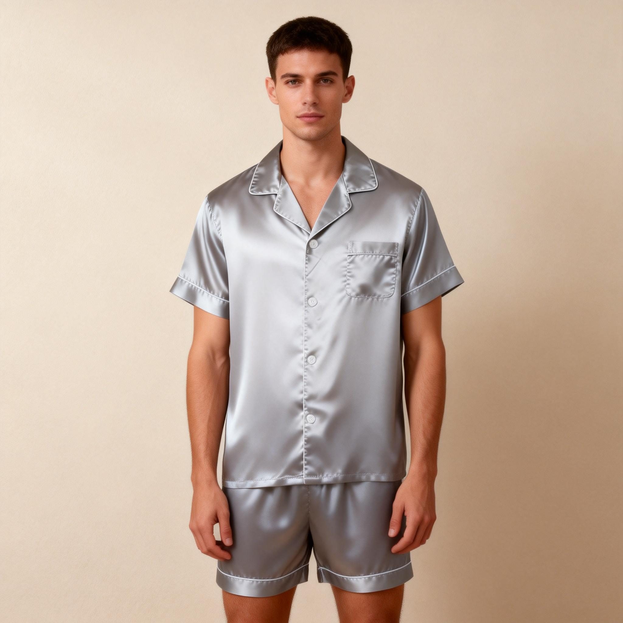 Silky Satin Solid Sleep Set for Men-Teal