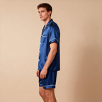 Silky Satin Striped Printed Sleep Set for Men-Dark Green