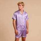 Silky Satin Solid Sleep Set for Men-Teal