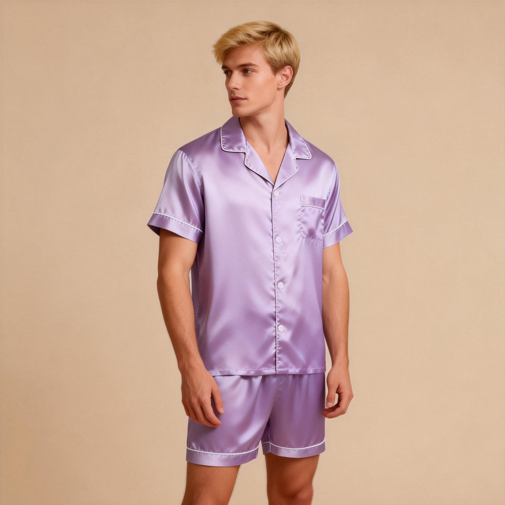 Silky Satin Solid Sleep Set for Men-Burgundy
