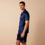 Silky Satin Striped Printed Sleep Set for Men-Royal