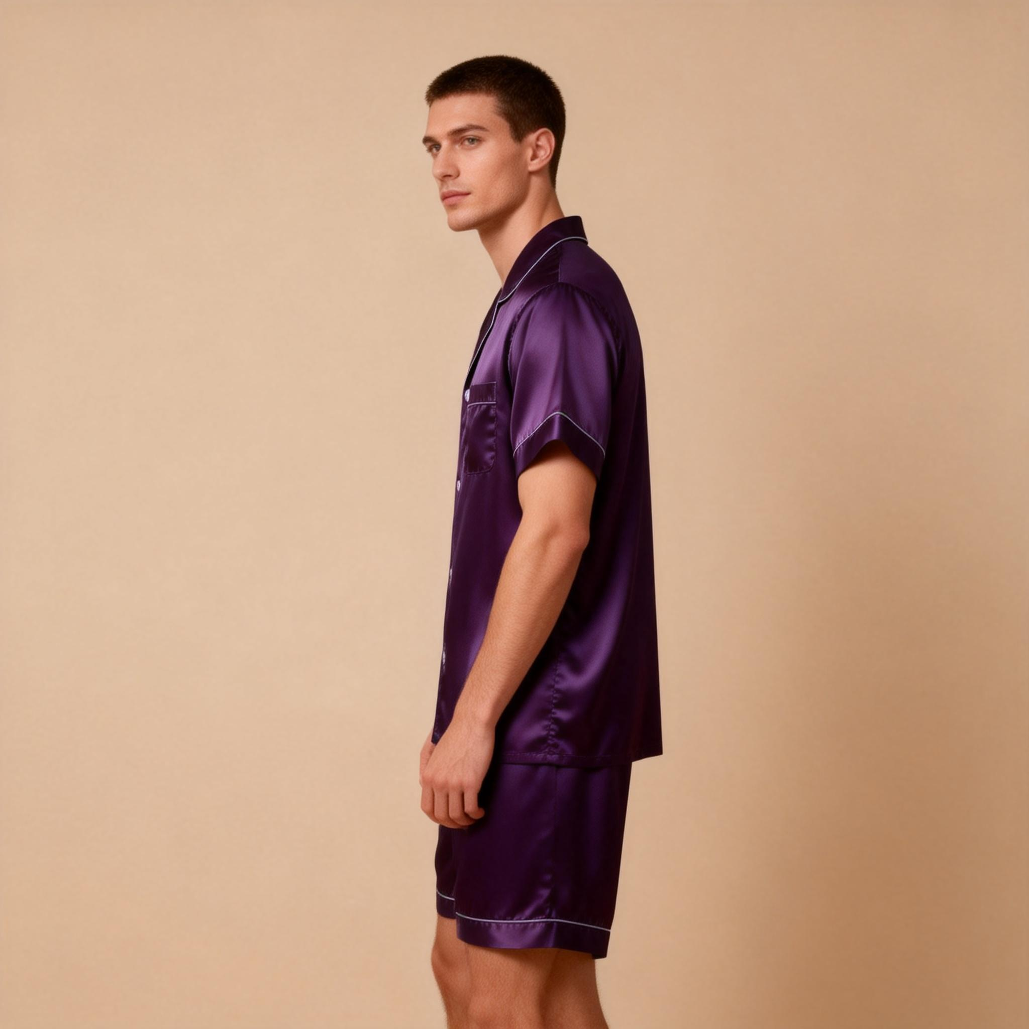 Silky Satin Solid Sleep Set for Men-Burgundy