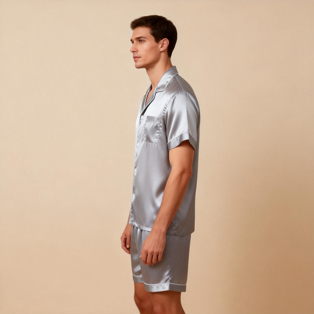 Silky Satin Solid Sleep Set for Men-Teal