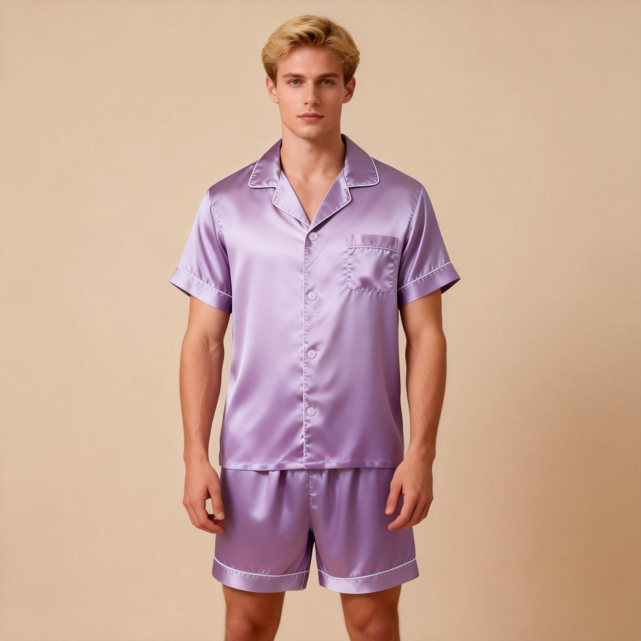 Silky Satin Solid Sleep Set for Men-Burgundy