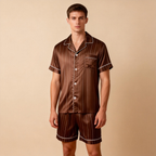Silky Satin Striped Printed Sleep Set for Men-Dark Green