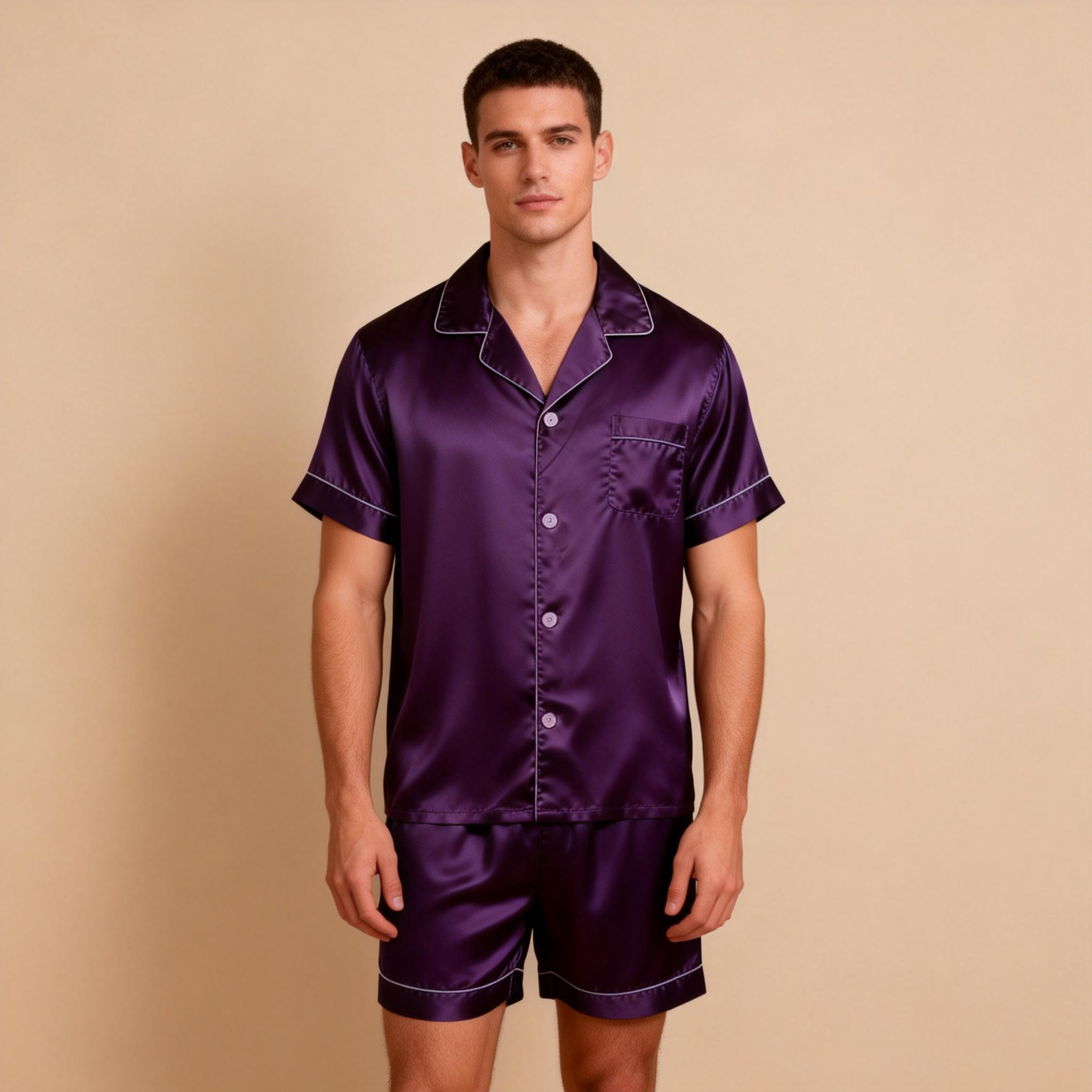 Silky Satin Solid Sleep Set for Men-Teal