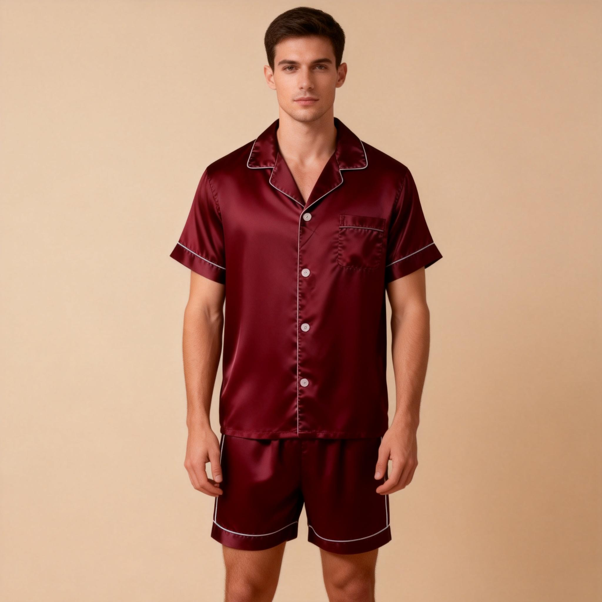 Silky Satin Solid Sleep Set for Men