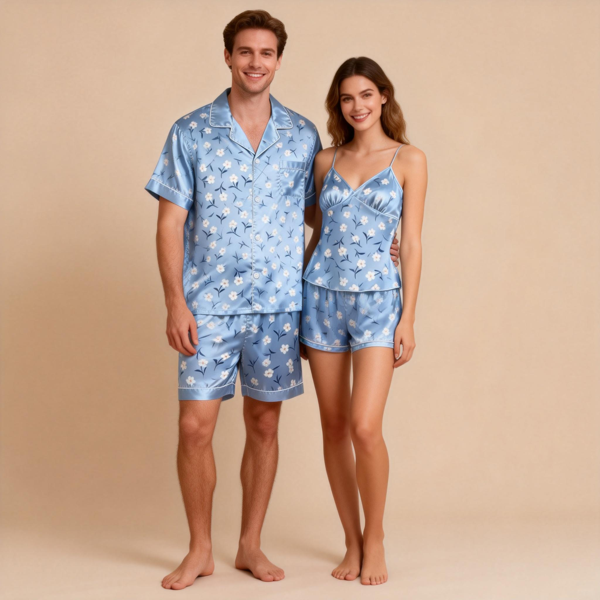 Classic Couple Satin Pajamas Short Set for a Cozy Night In