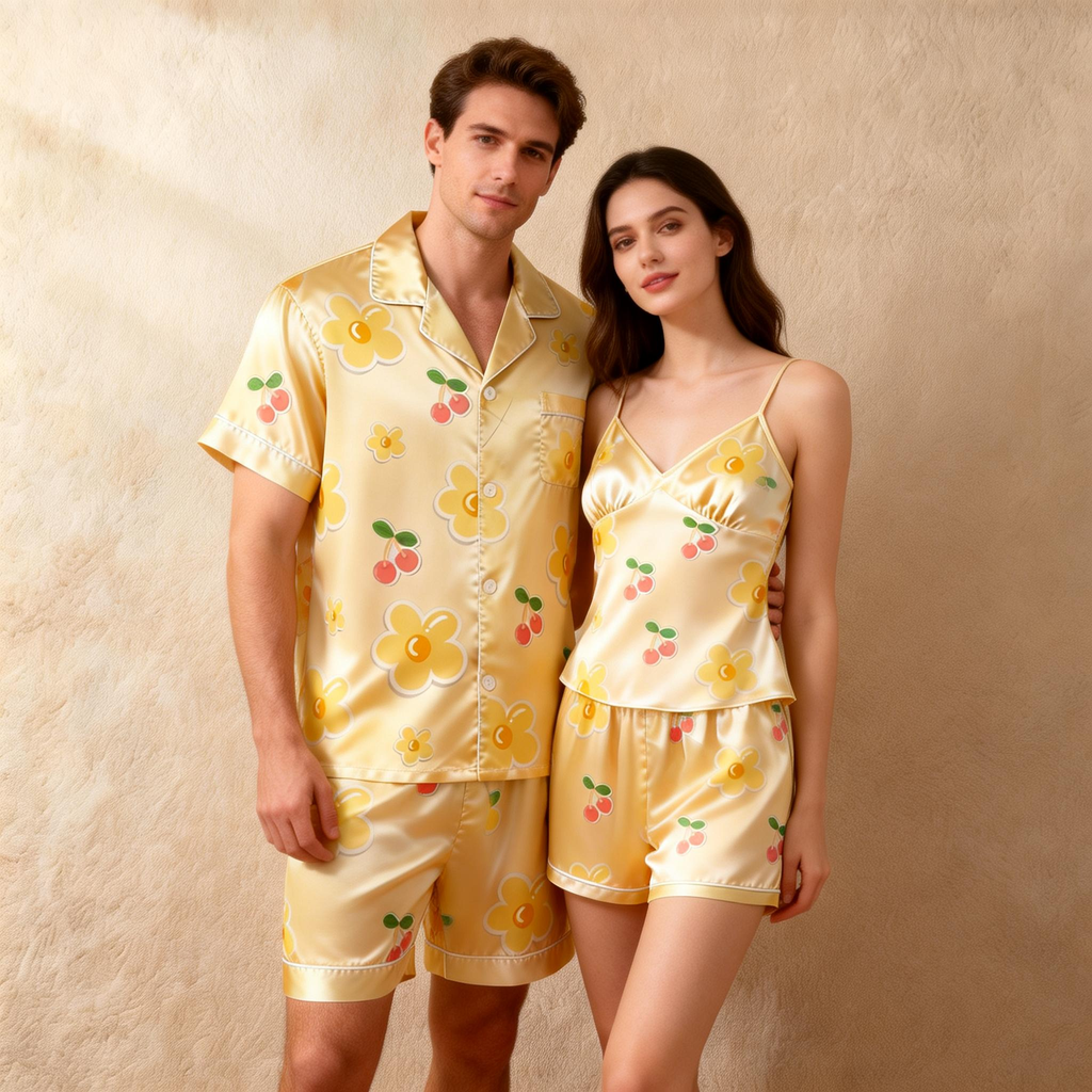 Romantic Satin Pajamas Set for Couples ¨C Short Style