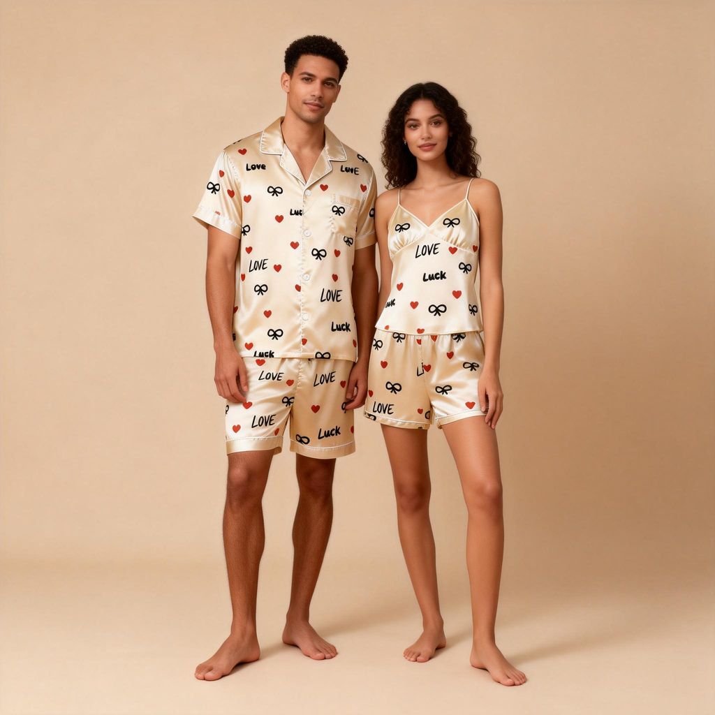 Fashionable Bedtime Attire: Satin Pajamas for Couples