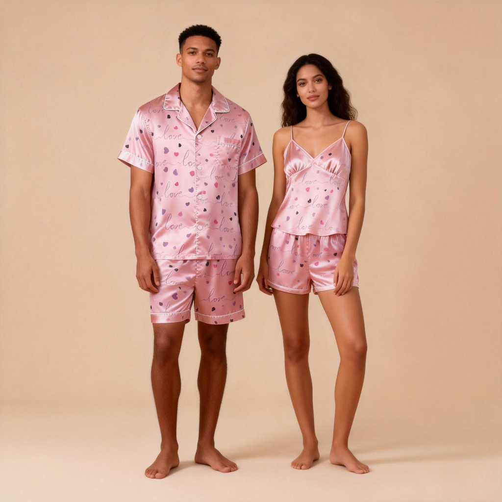 Breathable Short Satin Pajamas for Couple