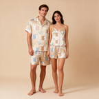 Premium Satin Fabric Couple Pajamas Short Set