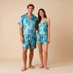 Couple Classic Floral Satin Pajamas Short Set