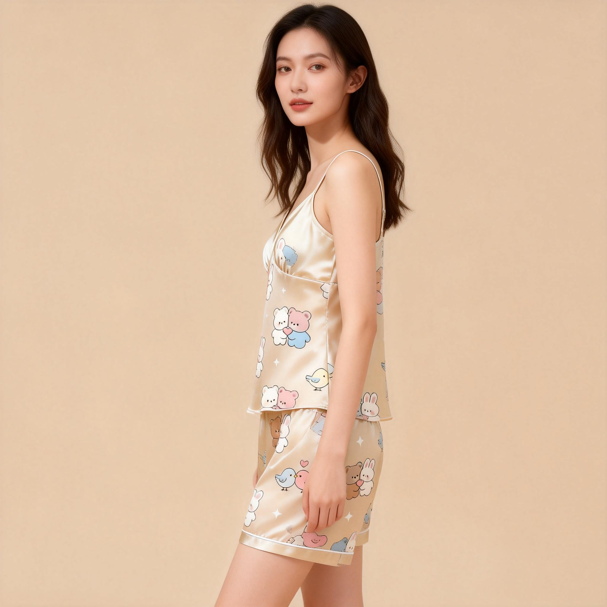 Premium Satin Fabric Couple Pajamas Short Set