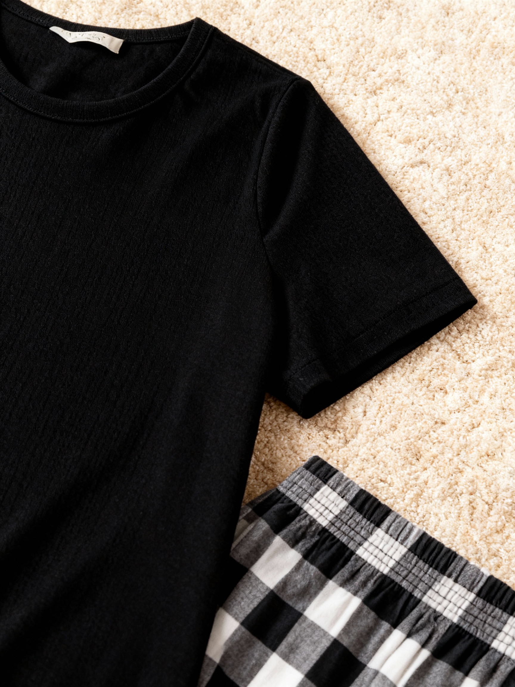 She Is Strong PROVERBS 31:25 Text Printed Black Short Sleeve and Black&White Plaid Pants Family Matching Pajamas Set