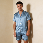 Silky Classic Solid Couple Sleepwear ¨C Satin Short Sleeve Pajama Set