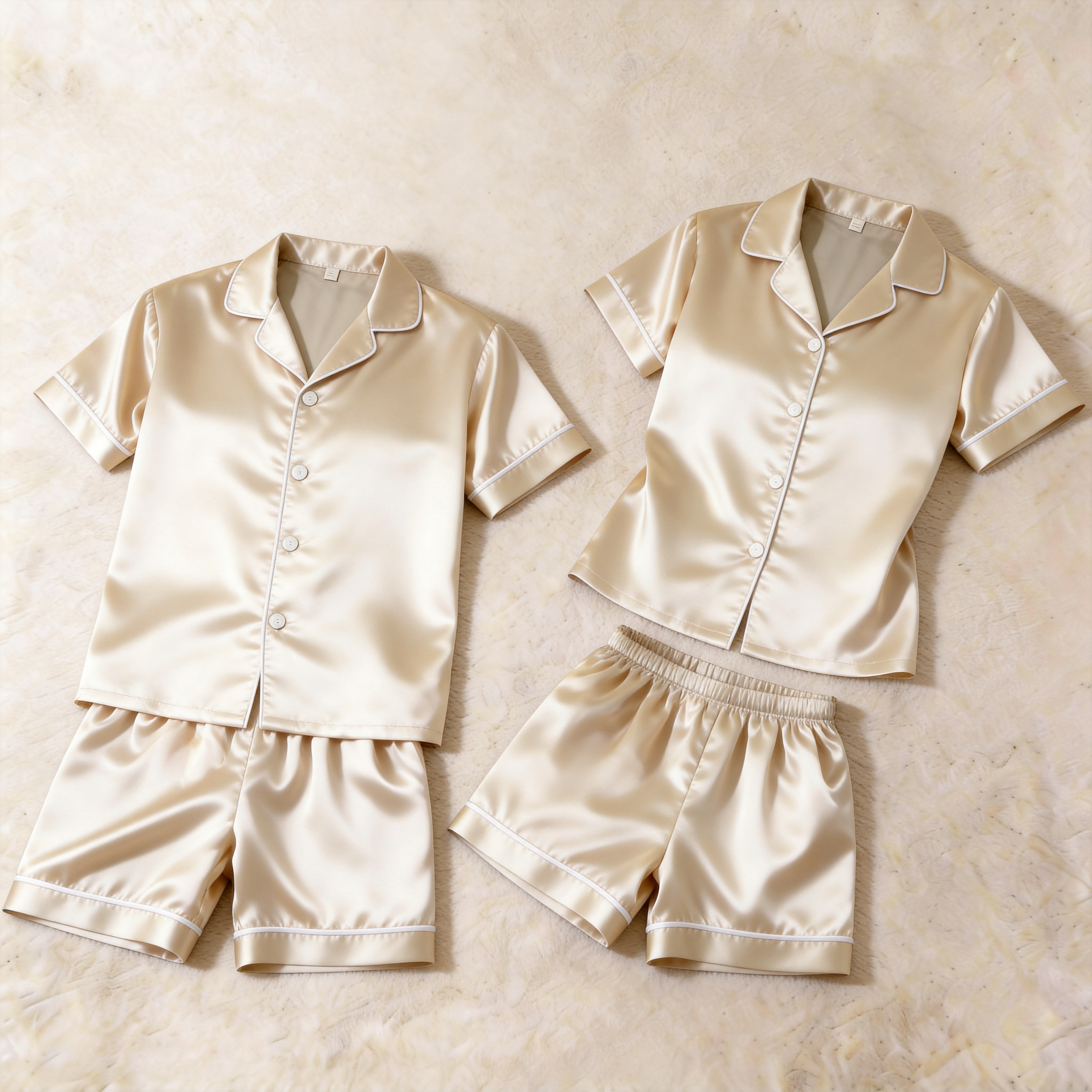 Silky Classic Solid Couple Sleepwear ¨C Satin Short Sleeve Pajama Set