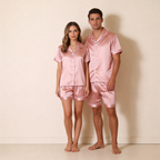 Silky Classic Solid Couple Sleepwear ¨C Satin Short Sleeve Pajama Set