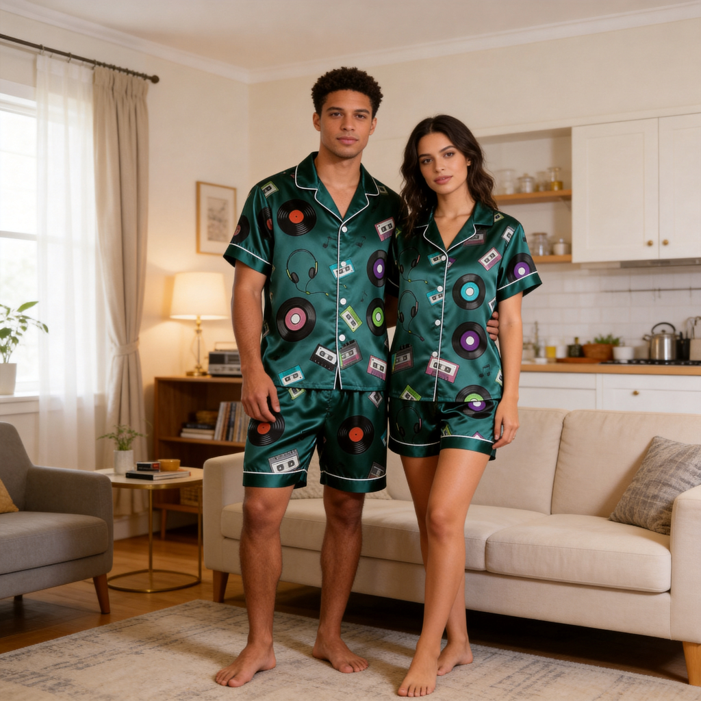 Smooth Satin Fun Design Sleepwear ¨C Casual Summer Couple Pajamas