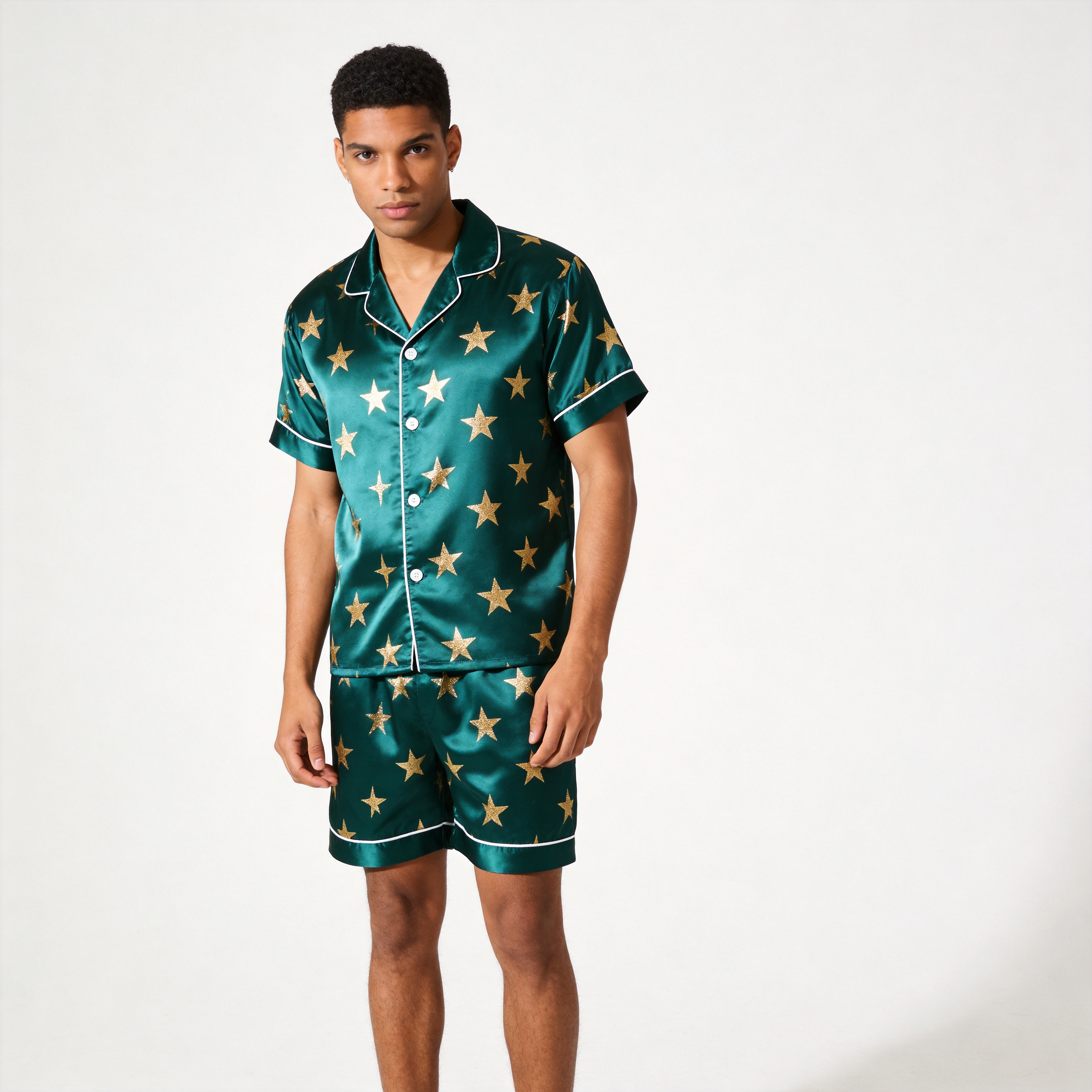 Elegant Stars Print Satin Sleepwear ¨C Understated Luxury Couple Set