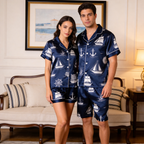 Smooth Satin Vintage Design Sleepwear ¨C Casual Couple Pajamas
