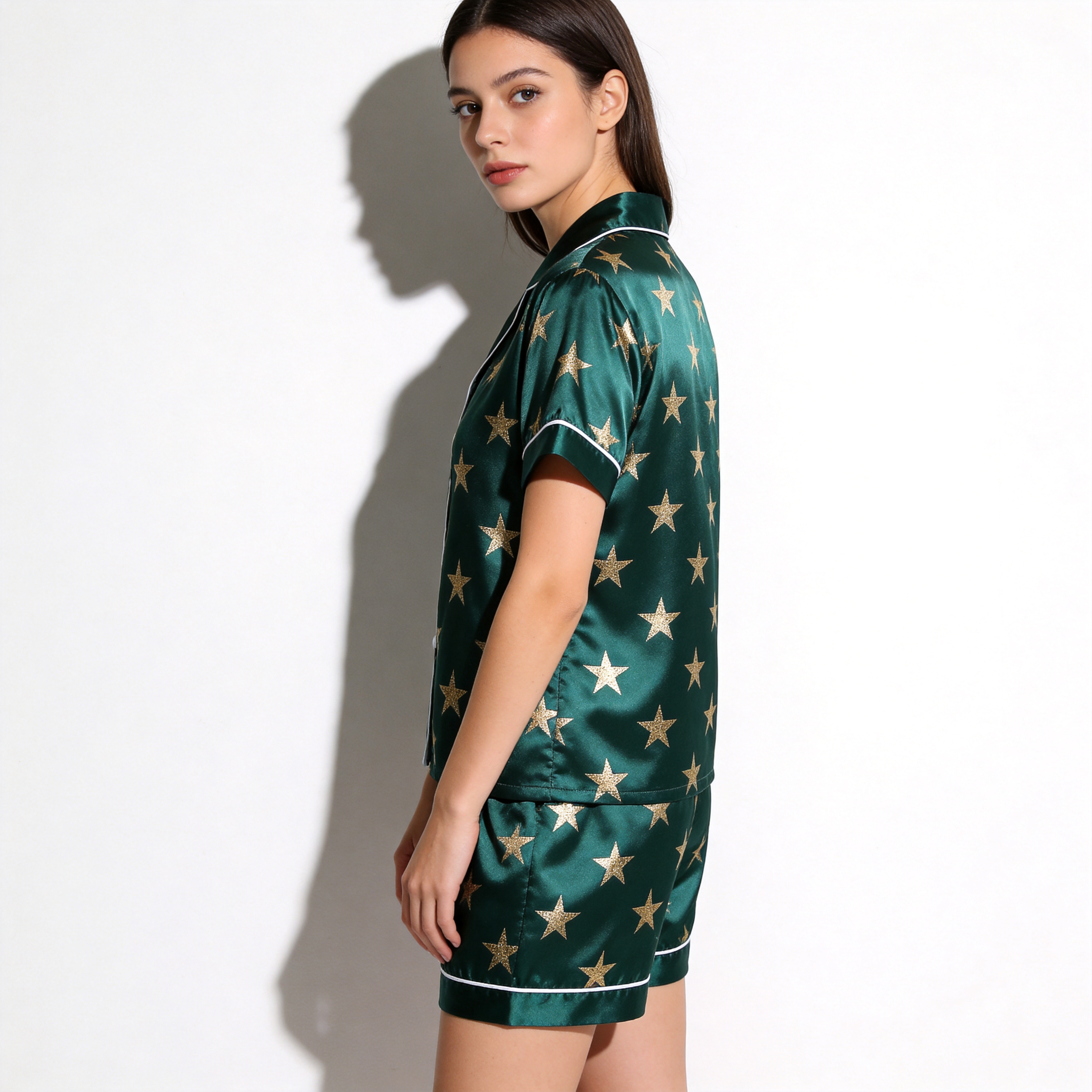 Elegant Stars Print Satin Sleepwear ¨C Understated Luxury Couple Set