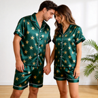 Elegant Stars Print Satin Sleepwear ¨C Understated Luxury Couple Set