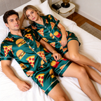 Silky Satin Fun Print Pajama Set ¨C Classic Couple Sleepwear