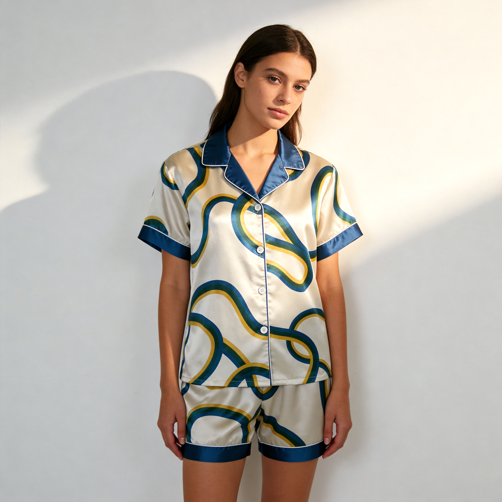 Line Art Design Satin Sleepwear ¨C Understated Luxury Couple Set