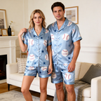 Elegant Satin Fun Print Solid Sleepwear ¨C Understated Luxury Couple Set