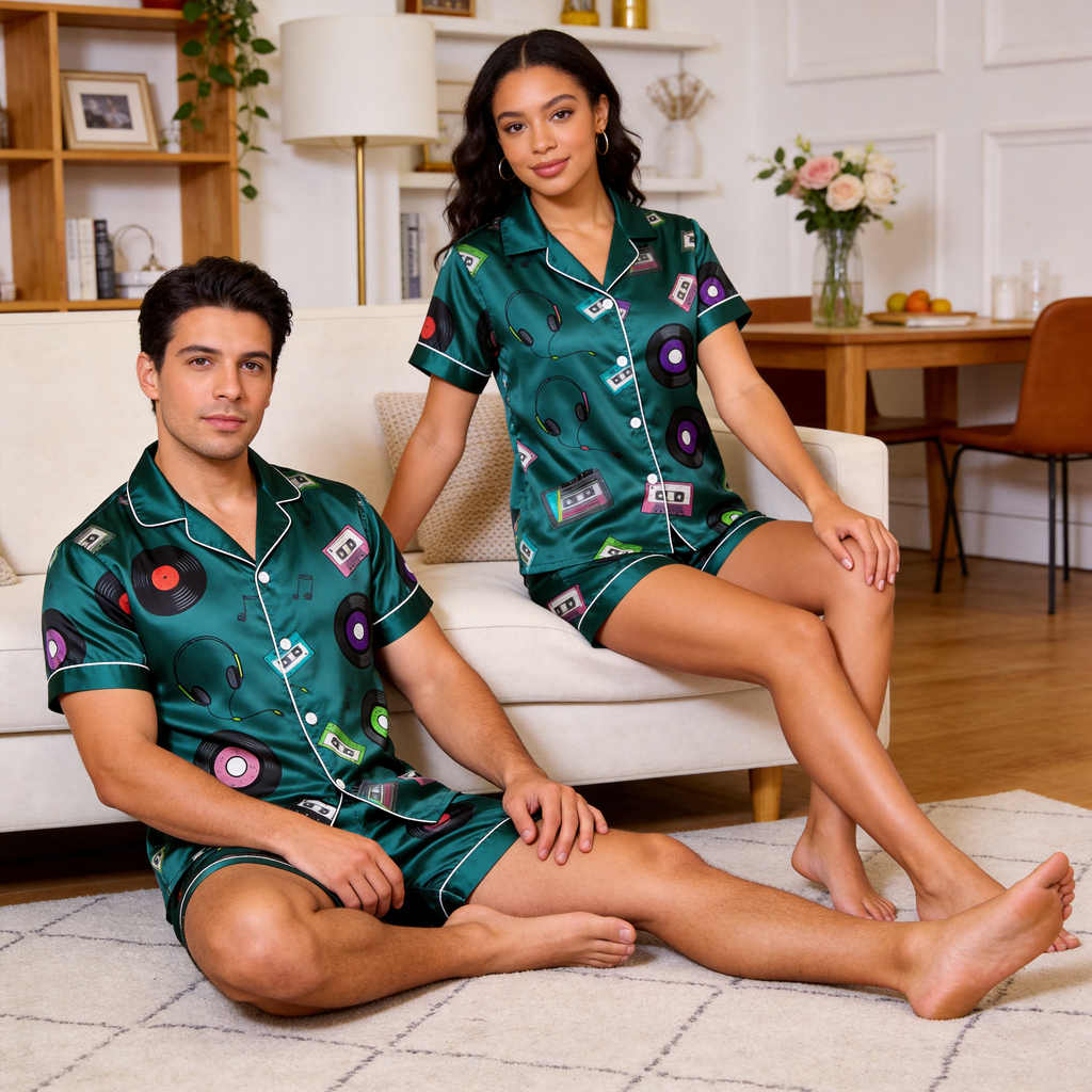 Smooth Satin Fun Design Sleepwear ¨C Casual Summer Couple Pajamas