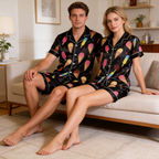 Satin Artistic Print Pajama Set ¨C Unique Couple Sleepwear