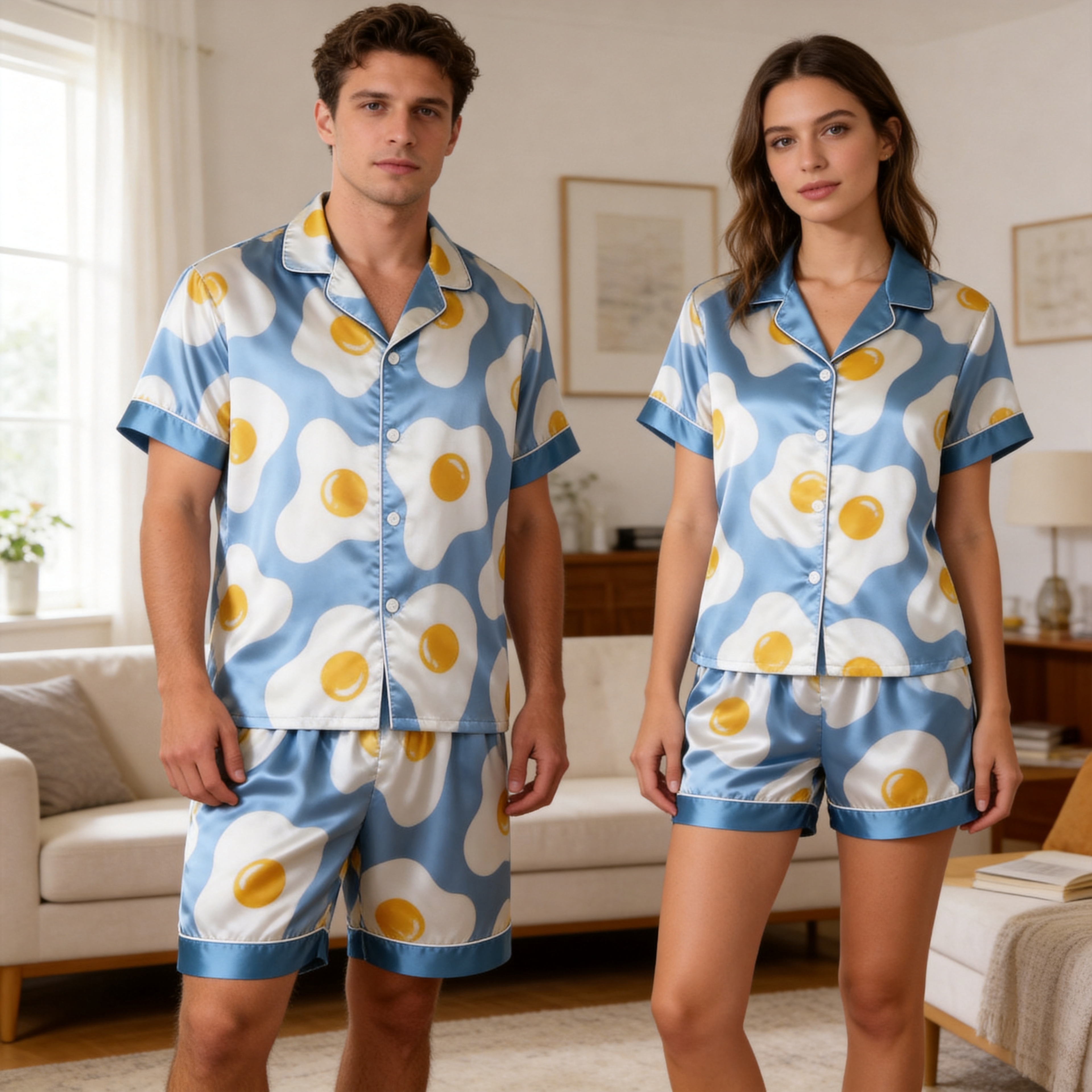 Satin Print Pajama Set ¨C Unique Couple Sleepwear