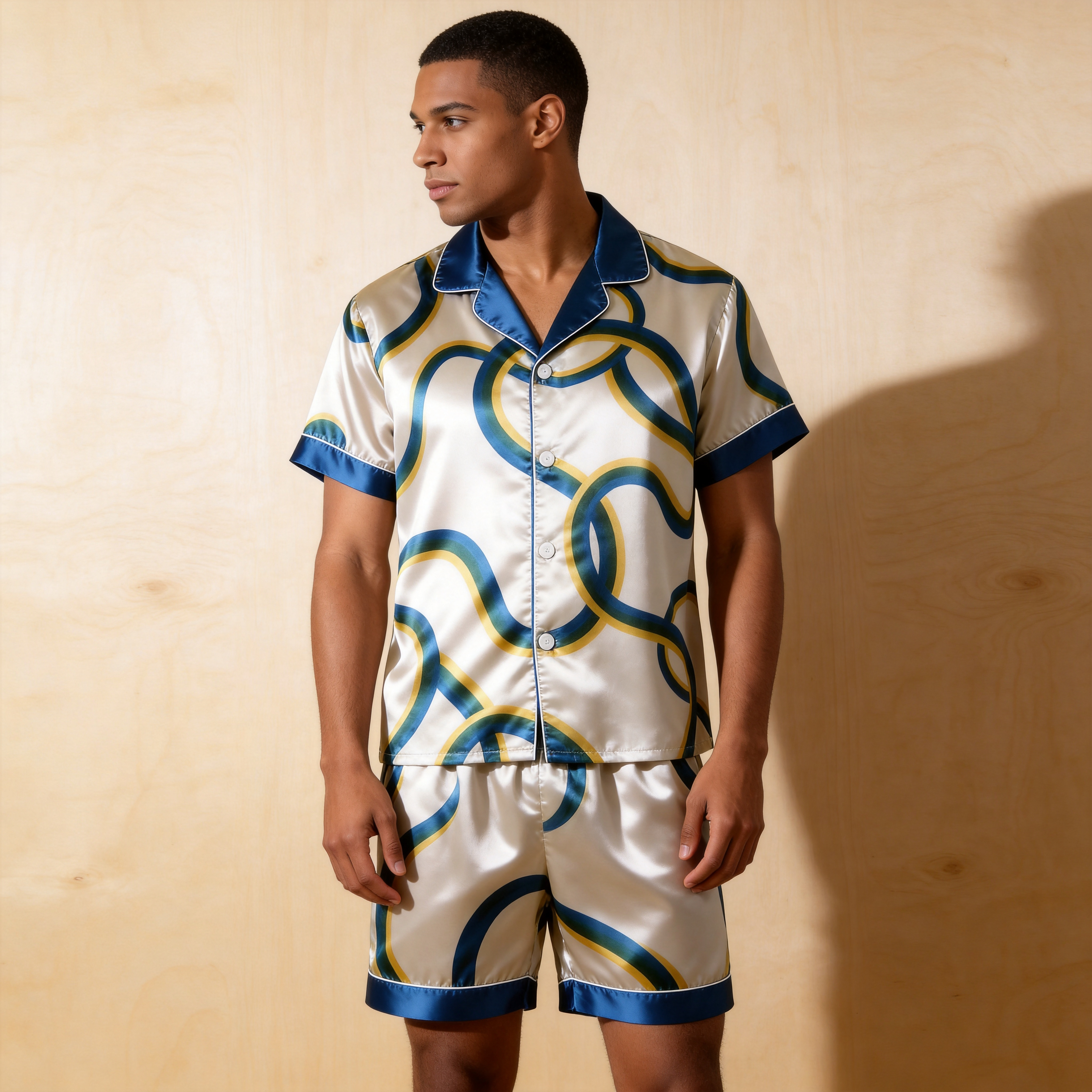 Line Art Design Satin Sleepwear ¨C Understated Luxury Couple Set
