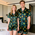 Satin Poker Print Couple Sleepwear ¨C Silky Short Sleeve Pajama Set