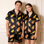 Fun Design Satin Solid Black Sleepwear ¨C Understated Luxury Couple Set