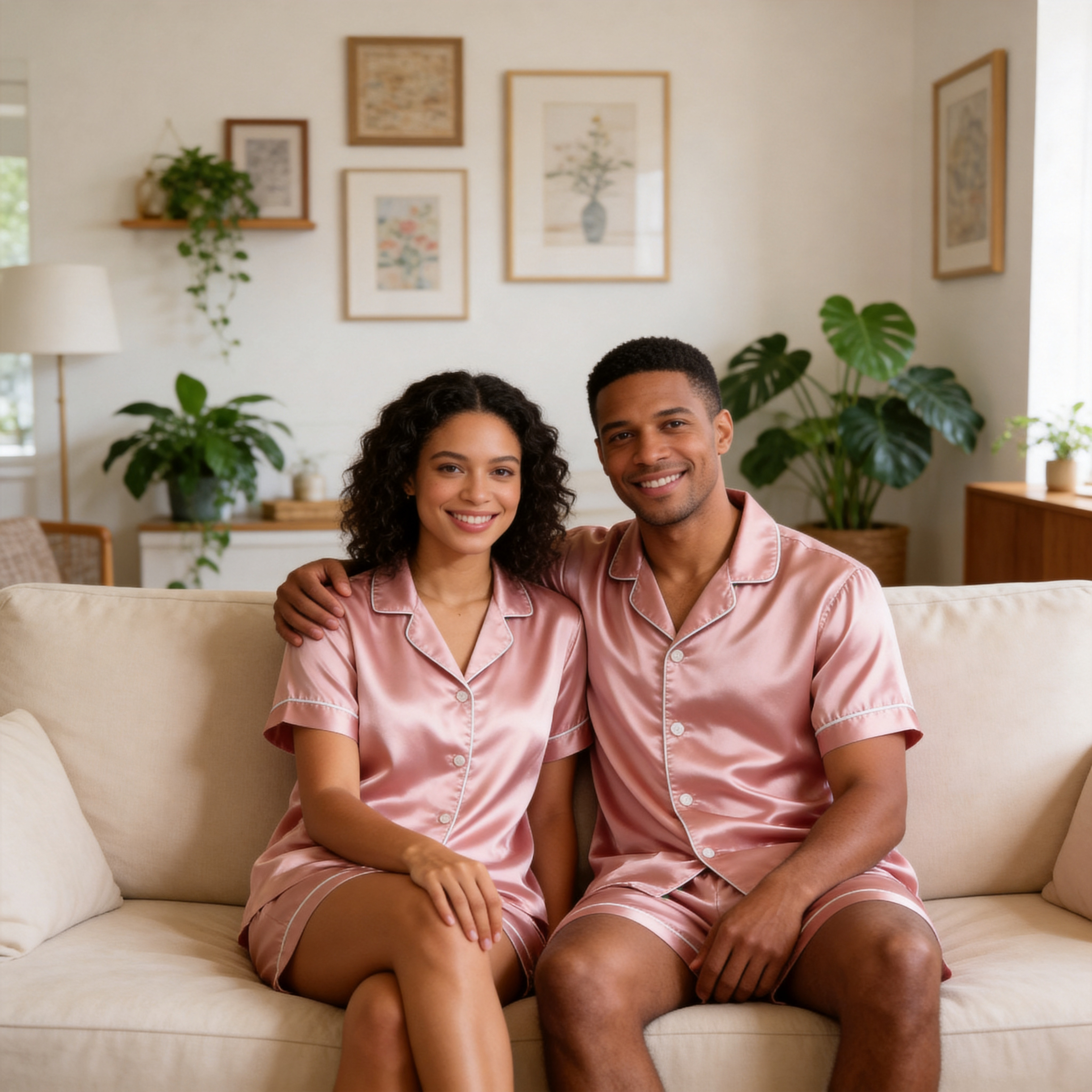 Elegant Pink Satin Sleepwear ¨C Understated Luxury Couple Set