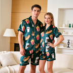 Fun Design Satin Vintage Green Sleepwear ¨C Understated Luxury Couple Set