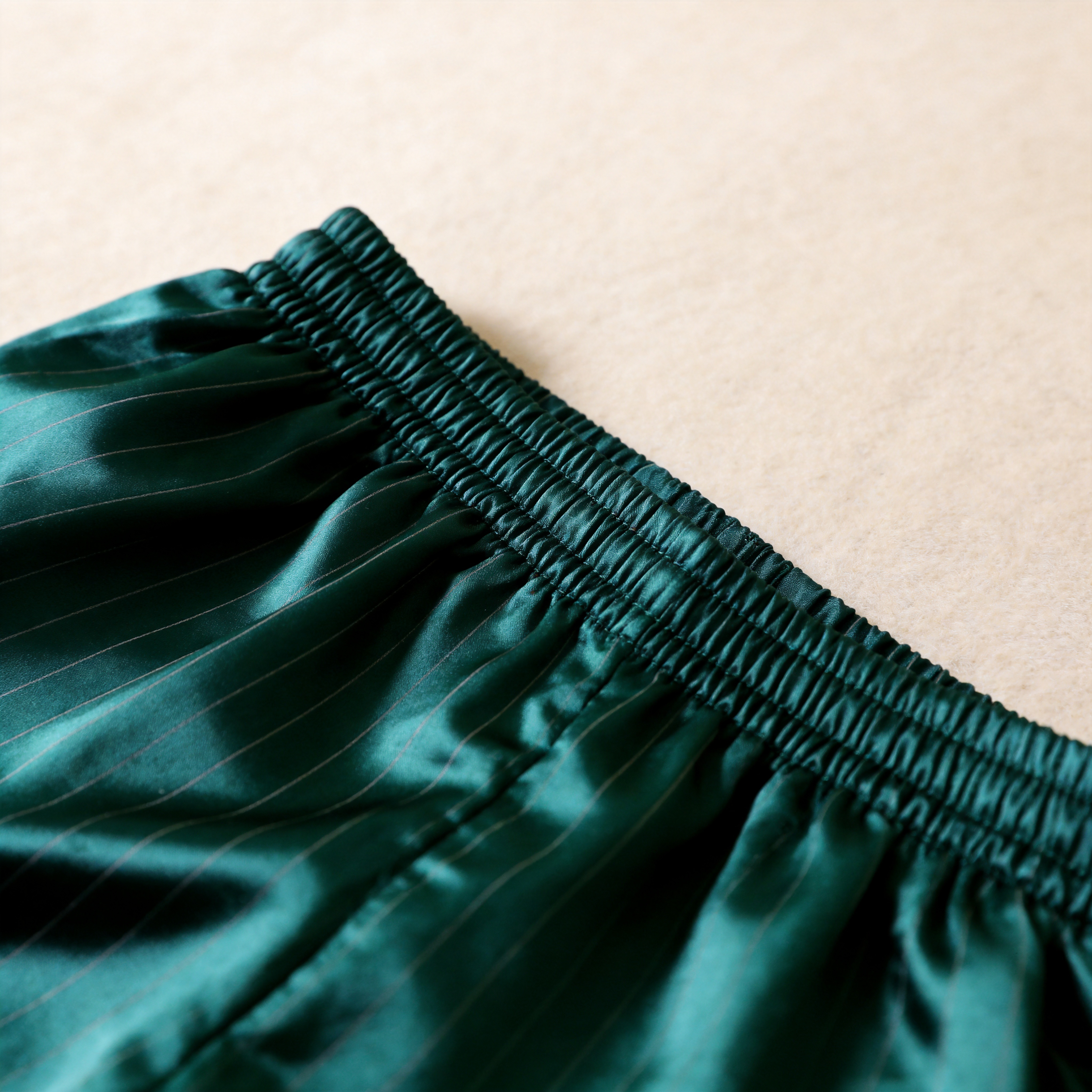 Classic Green Satin Striped Print Pajama Set ¨C Silky Couple Sleepwear
