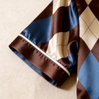Classic Satin Brown Plaid Pattern Short Sleeve Couple Pajamas for Summer