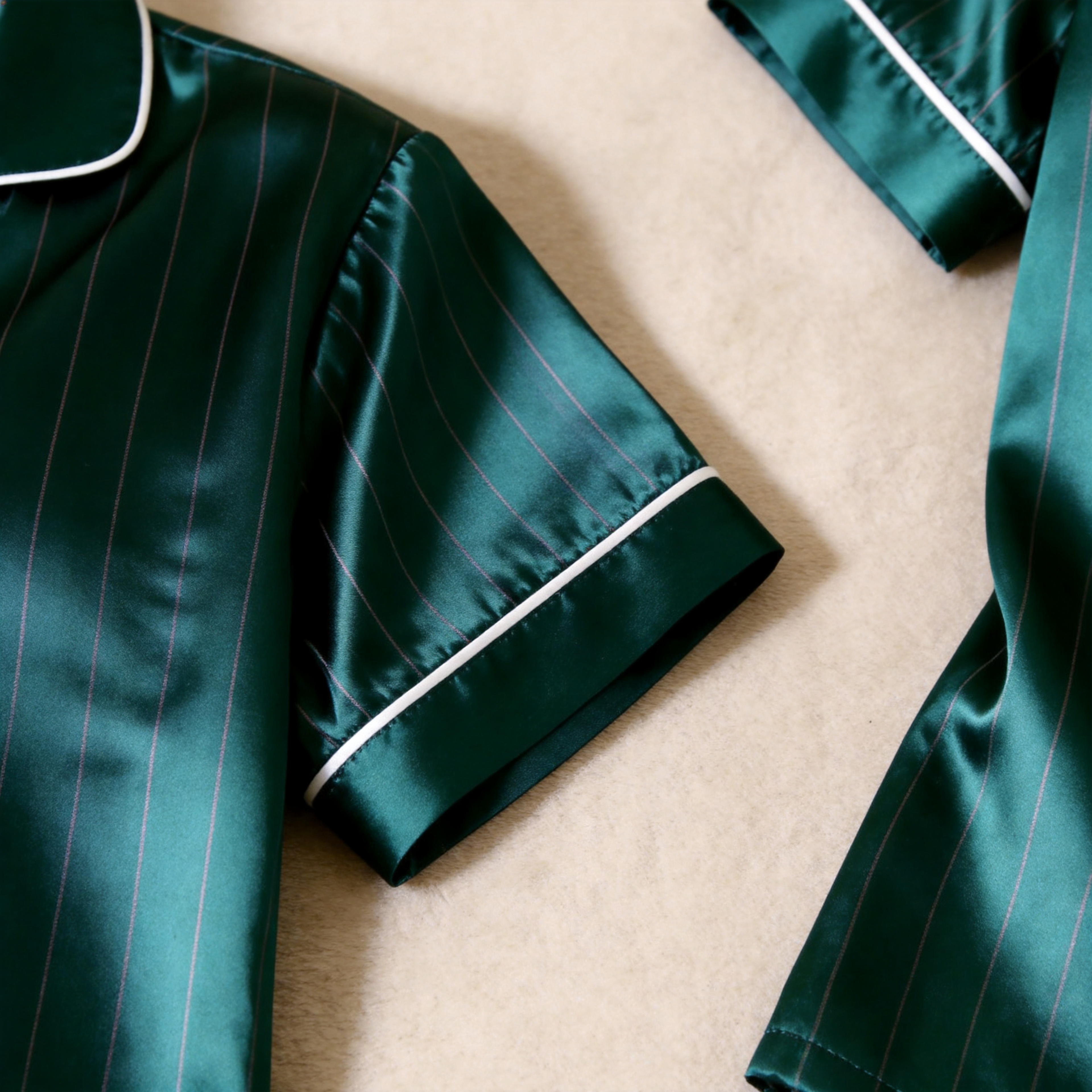 Classic Green Satin Striped Print Pajama Set ¨C Silky Couple Sleepwear