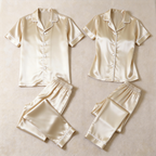 Solid Chocolate Satin Long Sleeve Couple Button-Down Pajamas