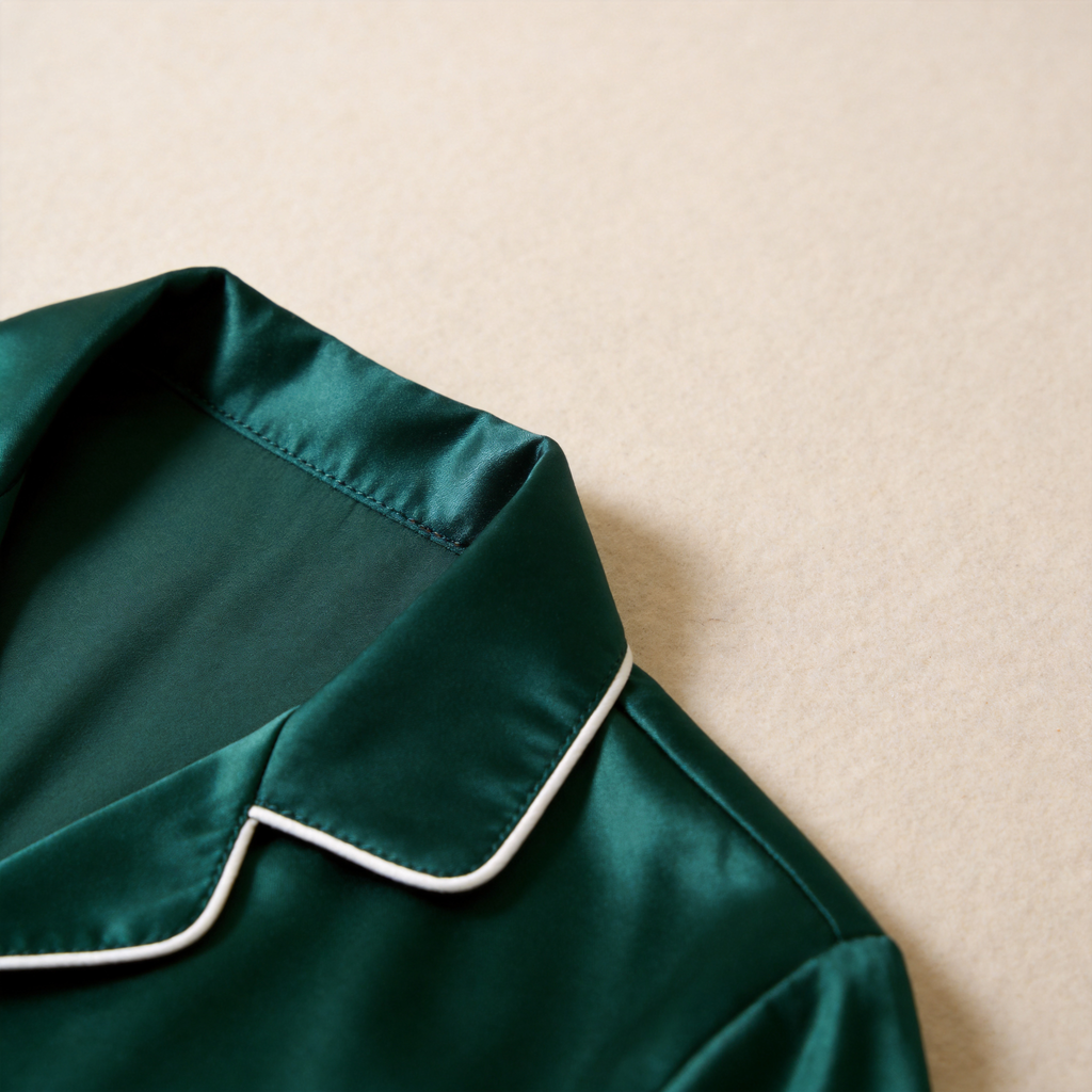 Solid Satin Long Sleeve Couple Button-Down Pajamas