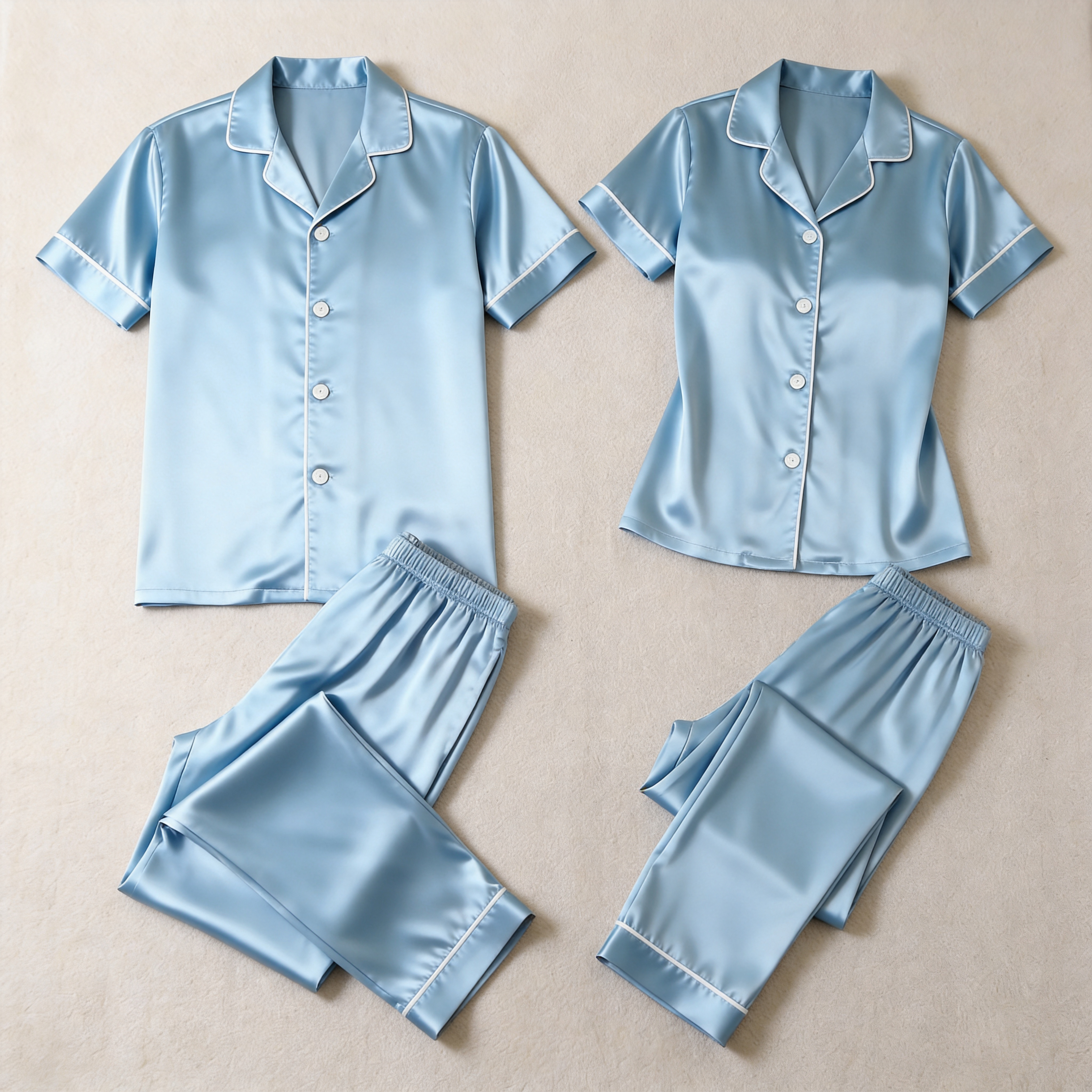 Solid Chocolate Satin Long Sleeve Couple Button-Down Pajamas