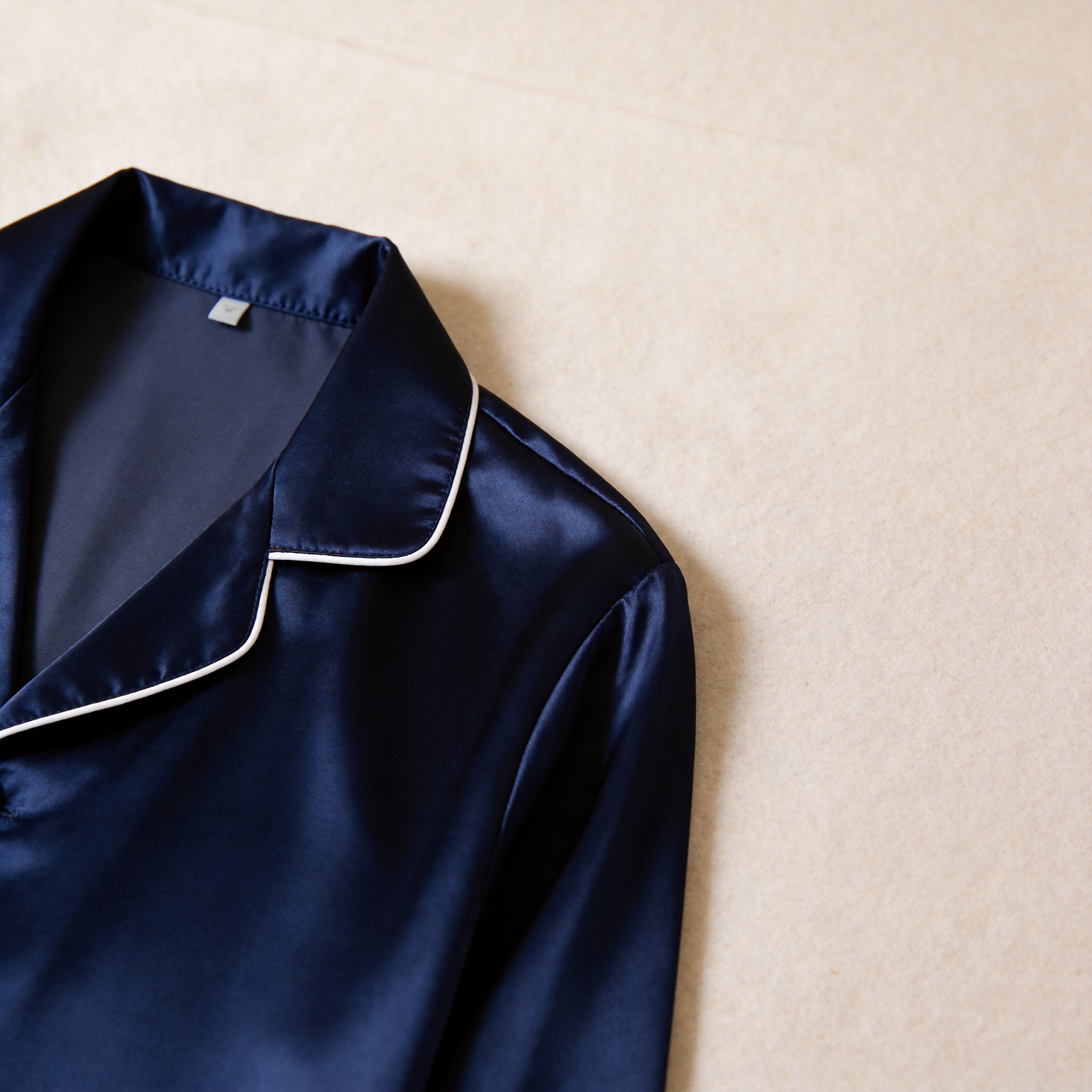 Solid Navy Satin Long Sleeve Couple Button-Down Pajamas