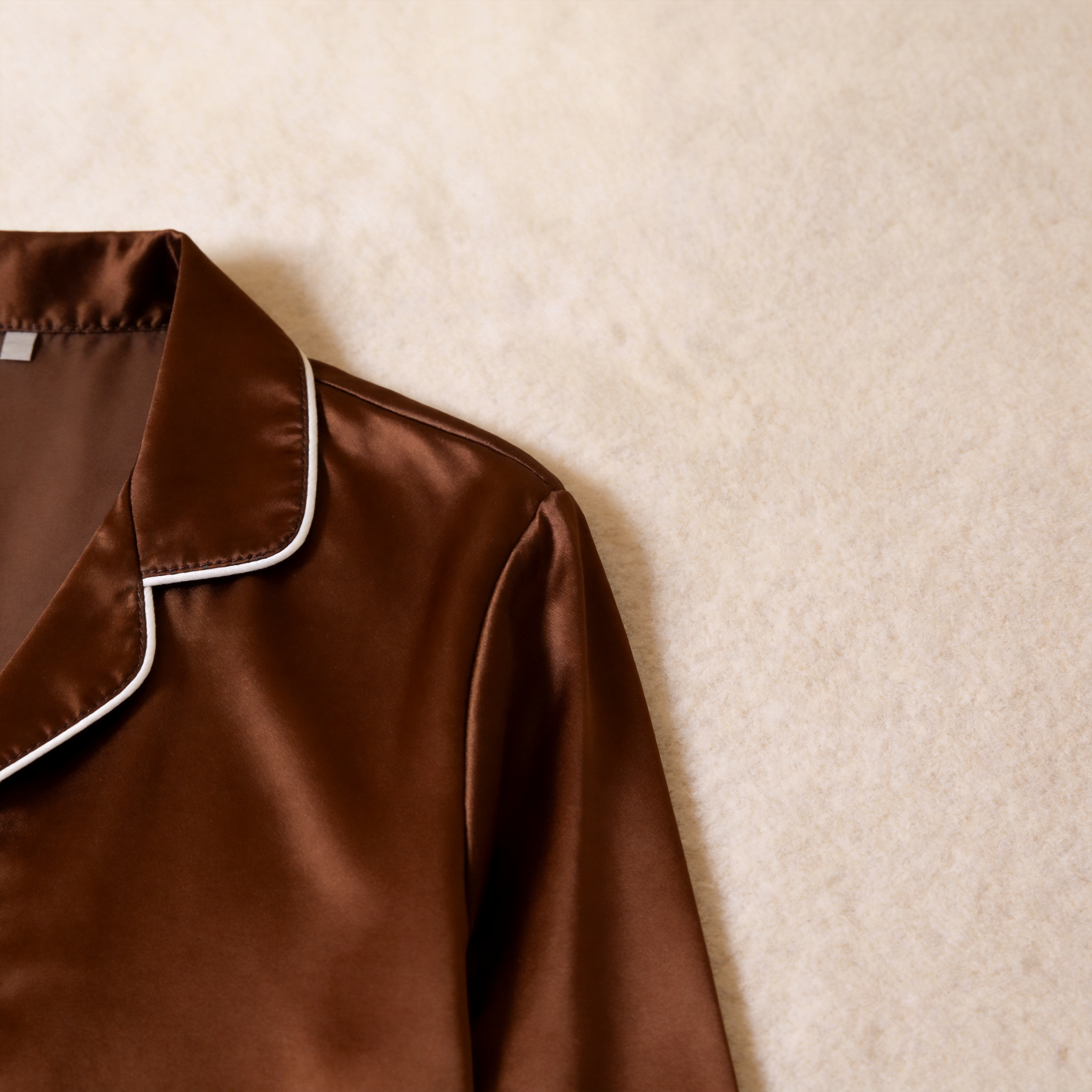 Solid Chocolate Satin Long Sleeve Couple Button-Down Pajamas