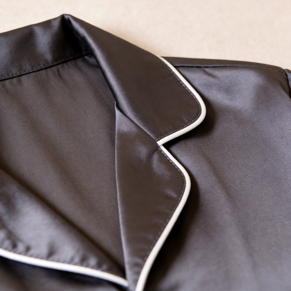 Solid Grey Satin Long Sleeve Couple Button-Down Pajamas
