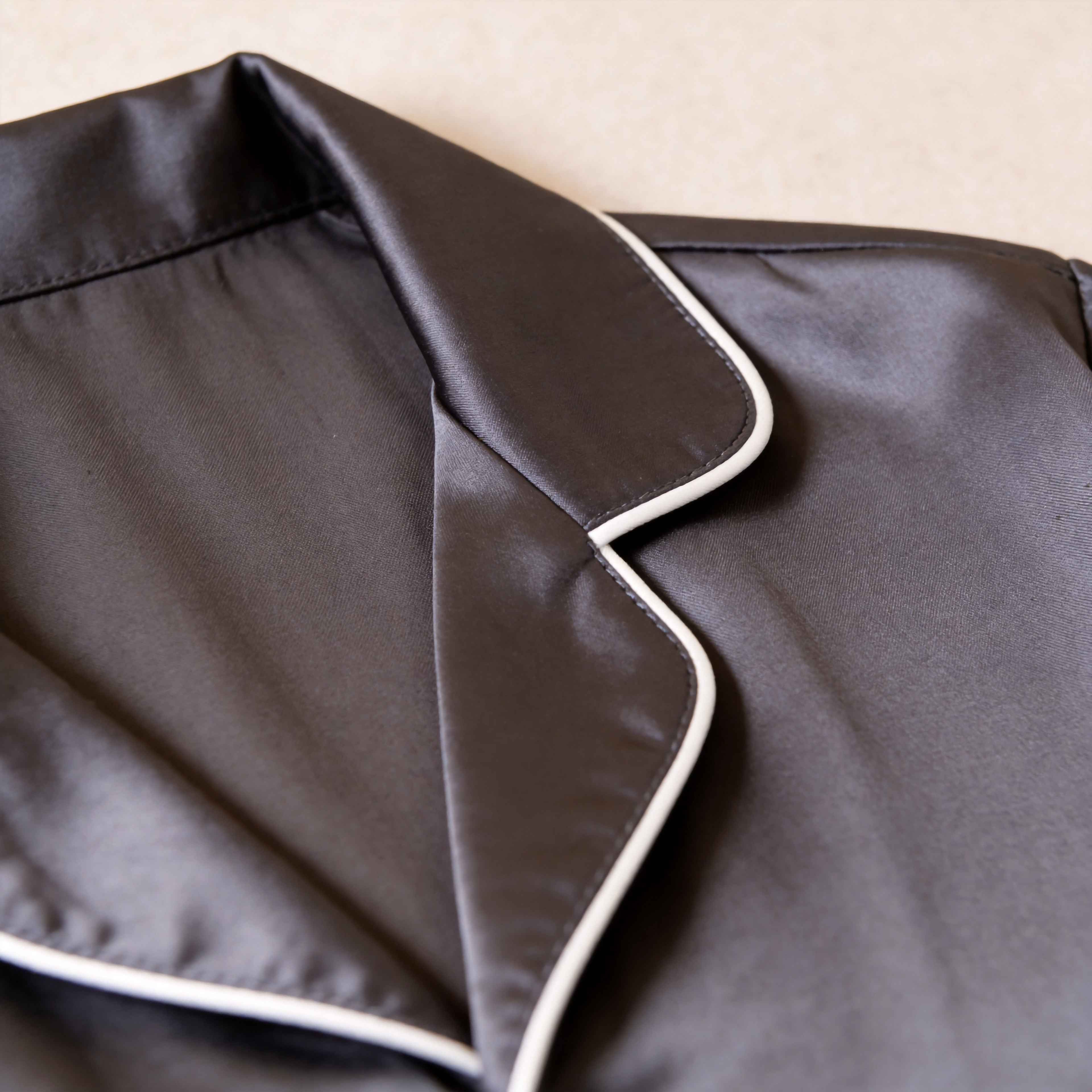 Solid Grey Satin Long Sleeve Couple Button-Down Pajamas