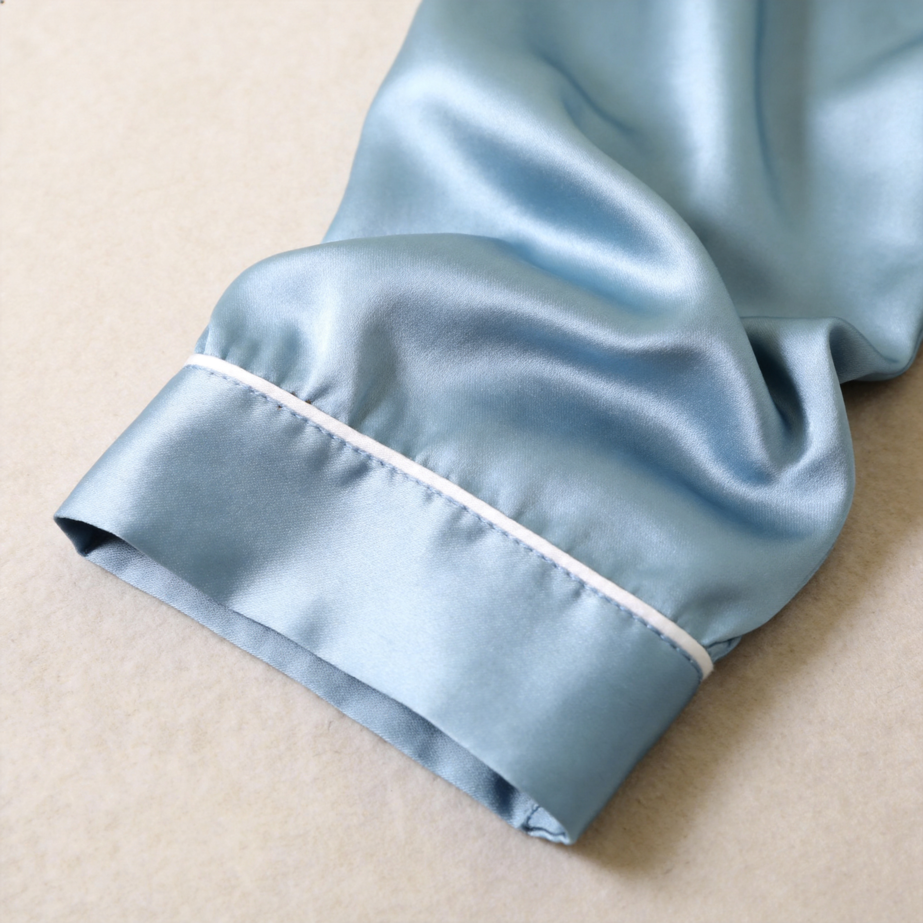 Solid BabyBlue Satin Long Sleeve Couple Button-Down Pajamas