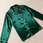 Solid Satin Long Sleeve Couple Button-Down Pajamas